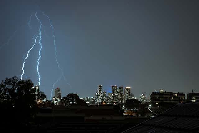 Lightening strikes the night sky over Melbourne.
