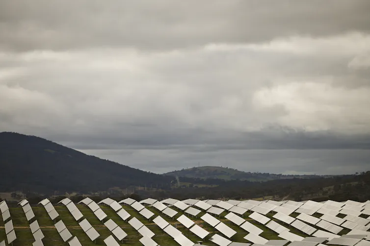Solar panels at the Williamsdale Solar Farm outside Canberra.