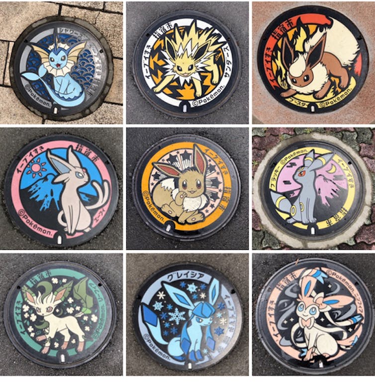 Pokemon-themed manhole covers.