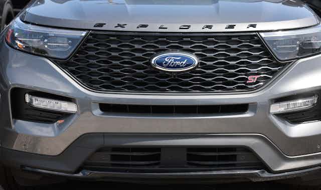 The front end of a new Ford Explorer SUV.