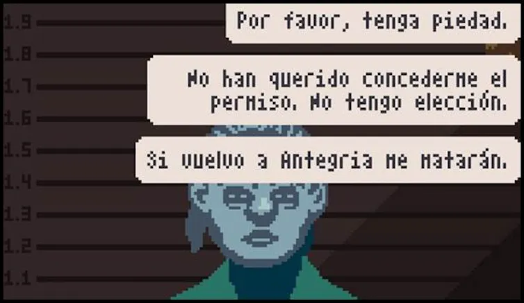 Diálogo que reproduce la petición de asilo de una mujer refugiada en la frontera.