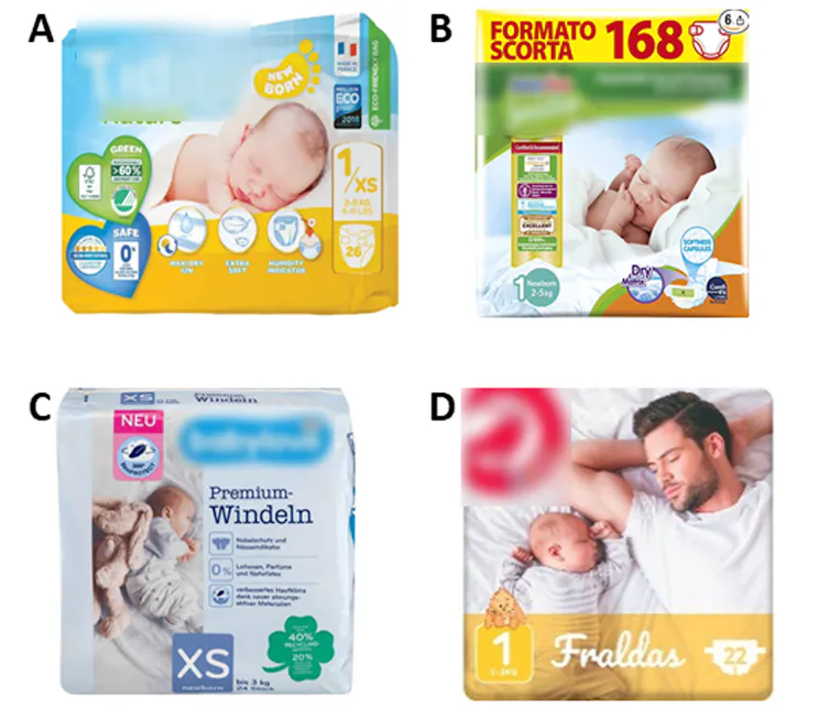 Advertising for baby-related products that shows infants in unsafe sleeping positions.