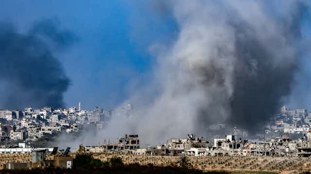 The smoke from airstrikes on Gaza, October 29 2023.