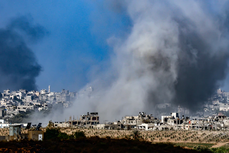 The smoke from airstrikes on Gaza, October 29 2023.