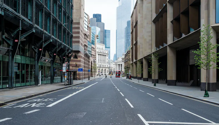 An empty city street.