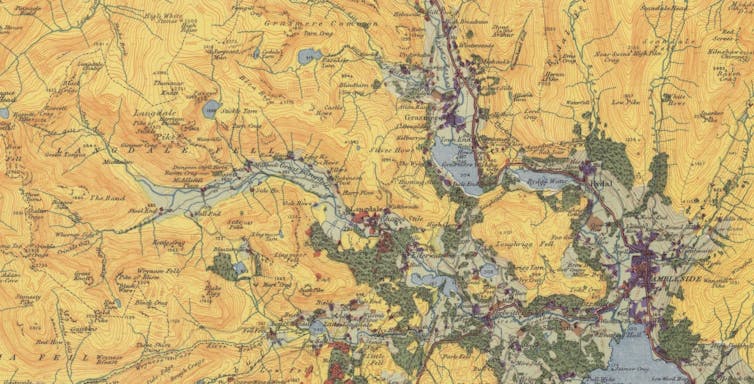 Um mapa do Land Use Survey of Britain original.