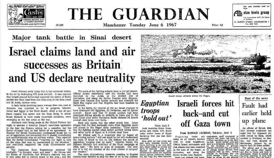 Tear-out of front page from Guardian, June 6 1967