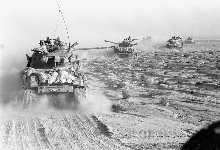 Israeli tanks manoeuvring in the Sinai desert during the six-day war.