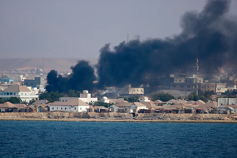 The smoke after bombing in Somalia Bossaso