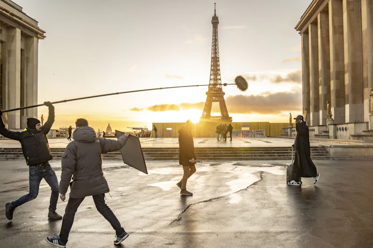 Filming in Paris.
