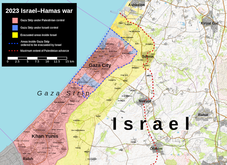 Map of the 2023 Israel-Hamas conflict.