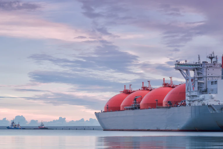LNG carrier unloading in port