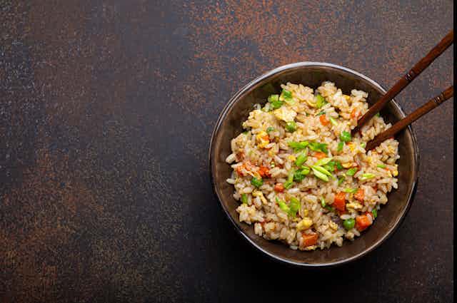 A bowl of fried rice.