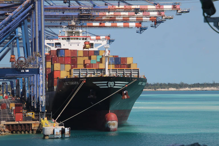 A container ships docked in Freeport, Grand Bahama Island in 2019.