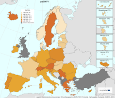 Horas trabajadas en Europa, en 2022, por semana de empleo a tiempo complet