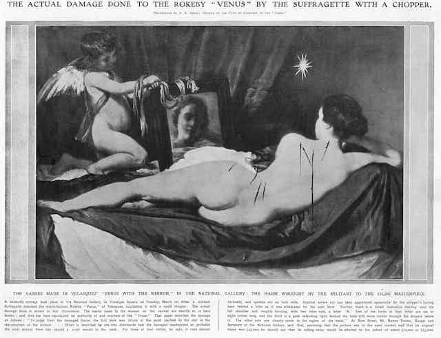 A news article showing the damage done to the Rokeby Venus by a suffragette
