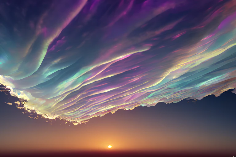 Polar stratospheric cloud, also known as nacreous clouds from nacre, or mother of pearl, due to its iridescence. 3d-render, Raster illustration.
