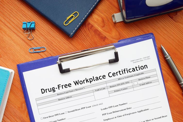 Certificate signed by workers to say they agree with their workplace's drug and alcohol free policy