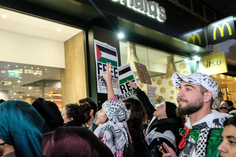 Protesters outside a McDonald's in London