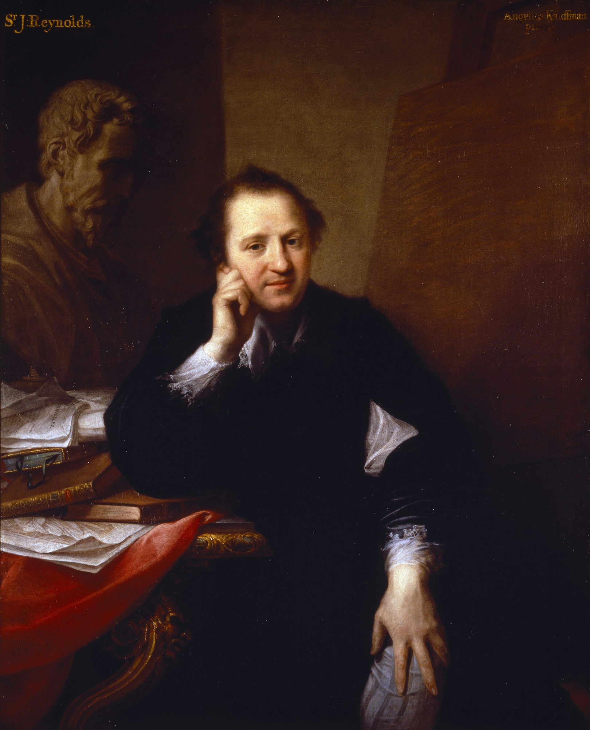 A painting of an 18th-century gentleman his chin resting on his hand.