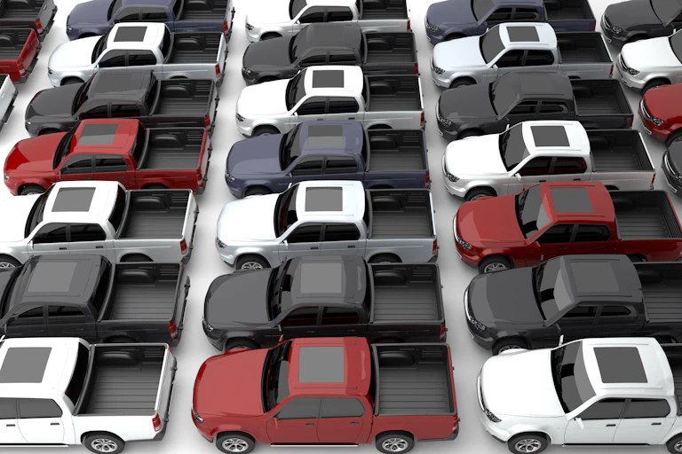rows of pickup trucks