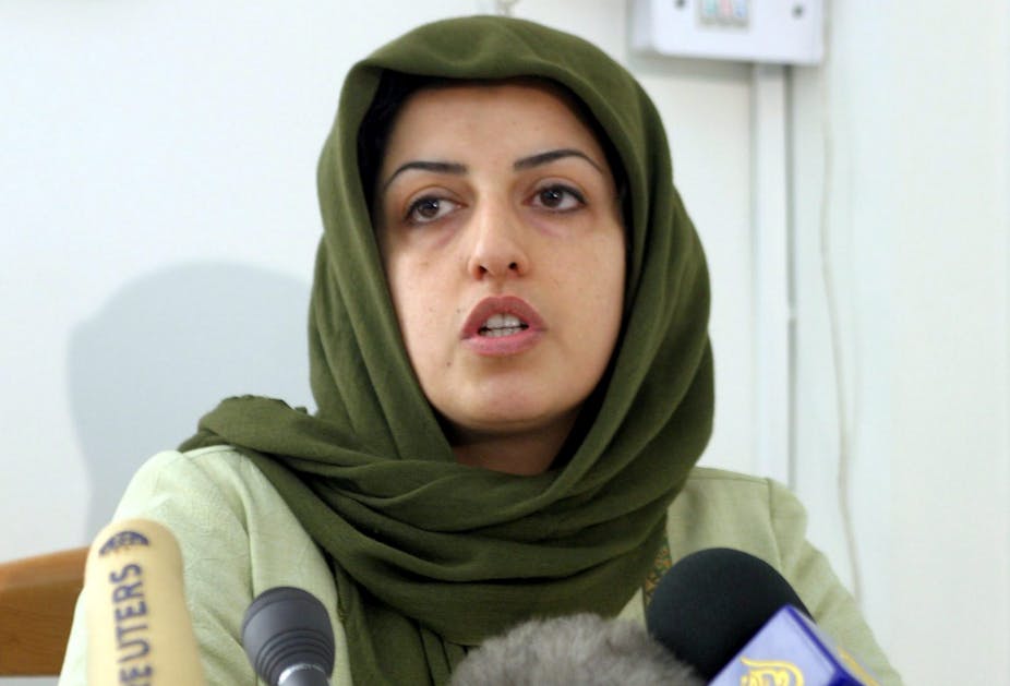  2023 Nobel peace laureate, Narges Mohammadi gives an interview wearing a hijab.