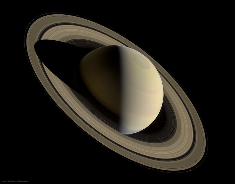 Saturn and its rings, tilted at Saturnian midsummer