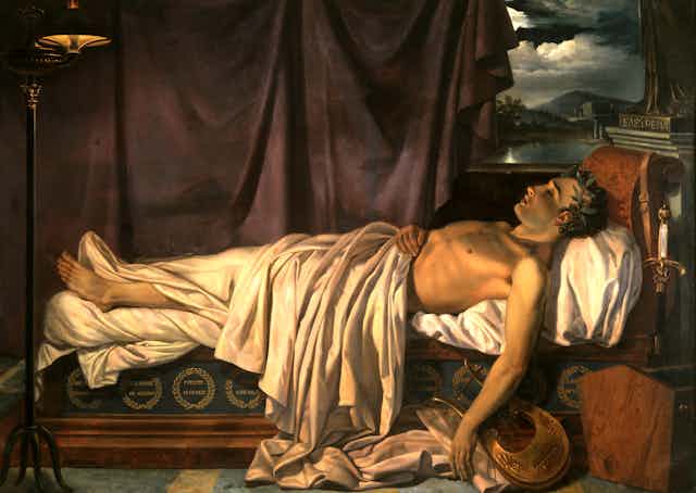 A painting of Lord Byron on his death bed.