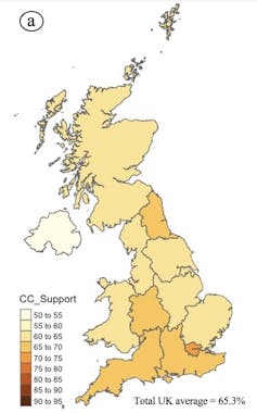 Shaded map of UK