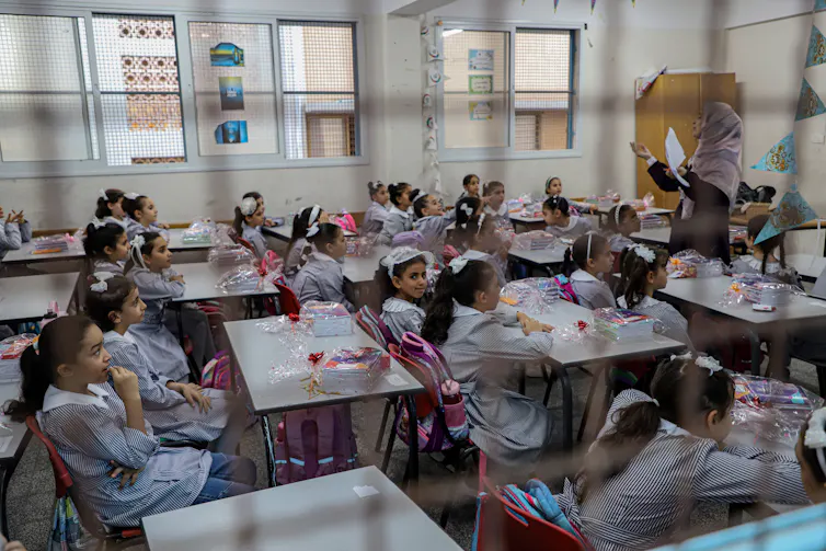 schoolgirls in a classroom in Gaza