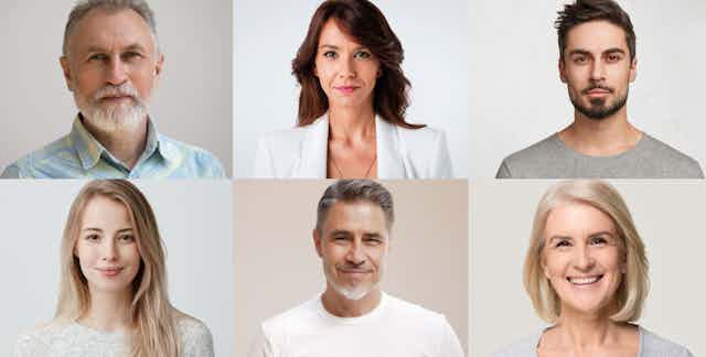 A grid of six white people of various ages