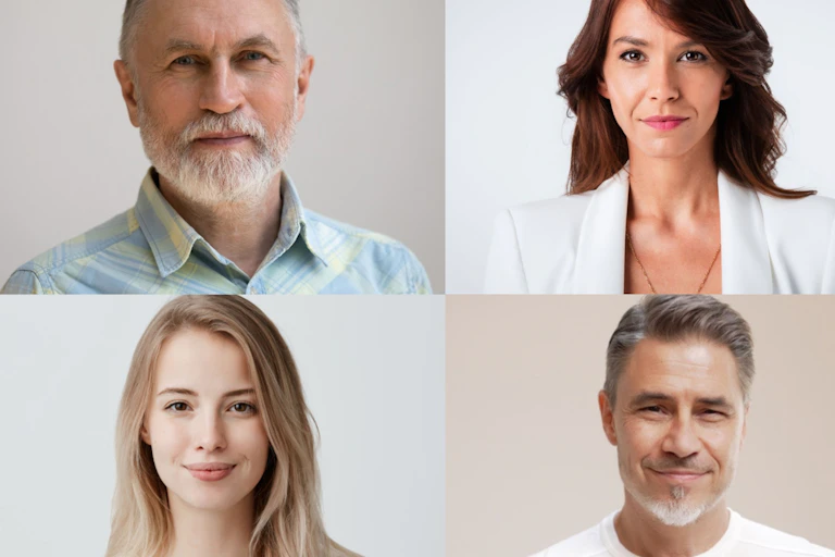 A grid of six white people of various ages