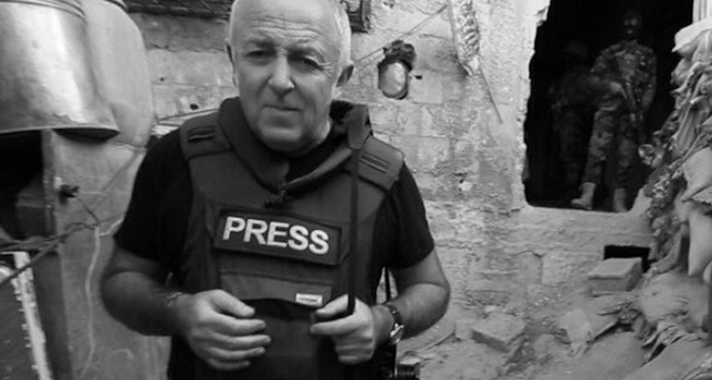Picture taken from Jeremy Bowen's twitter feed of the BBC correspondent reporting from Syria