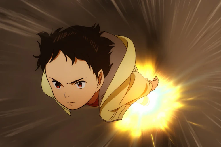 A boy flying through the sky