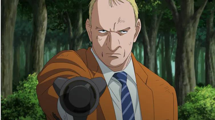 Gesicht points a gun at the camera.