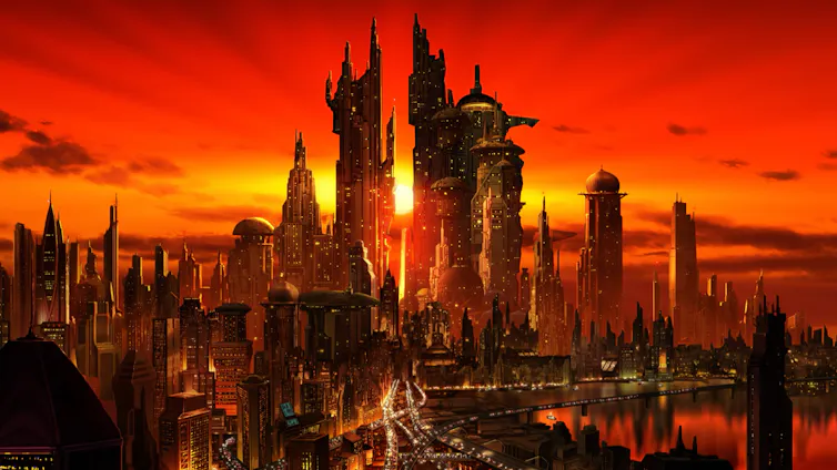 An orange hued city.