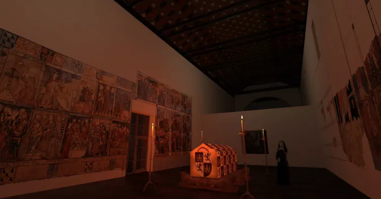 Reconstrucción a todo color de las pinturas de los muros del coro de un convento.