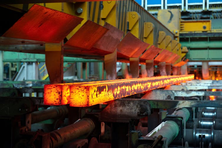 molten steel rods in factory