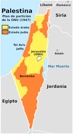 Plan de la partición del territorio de Palestina por la ONU, en 1947.