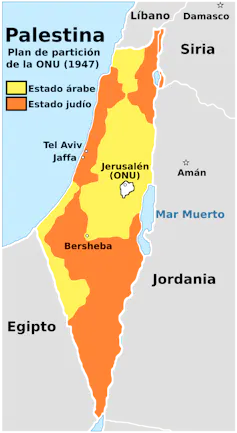 Plan de la partición del territorio de Palestina por la ONU, en 1947.