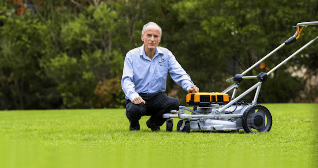 Jim's Group founder Jim Penman with lawnmower