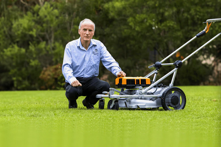 Jim's Group founder Jim Penman with lawnmower