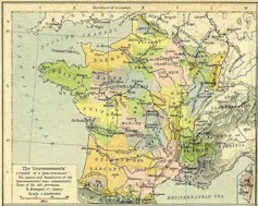Mapa de Francia en el siglo XVIII. La región de Auvernia se sitúa en el centro del país.