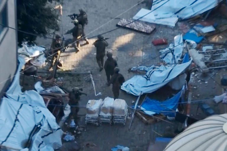 Israeli troops in the grounds of Al-Shifa hospital in Gaza, November 15 2023.
