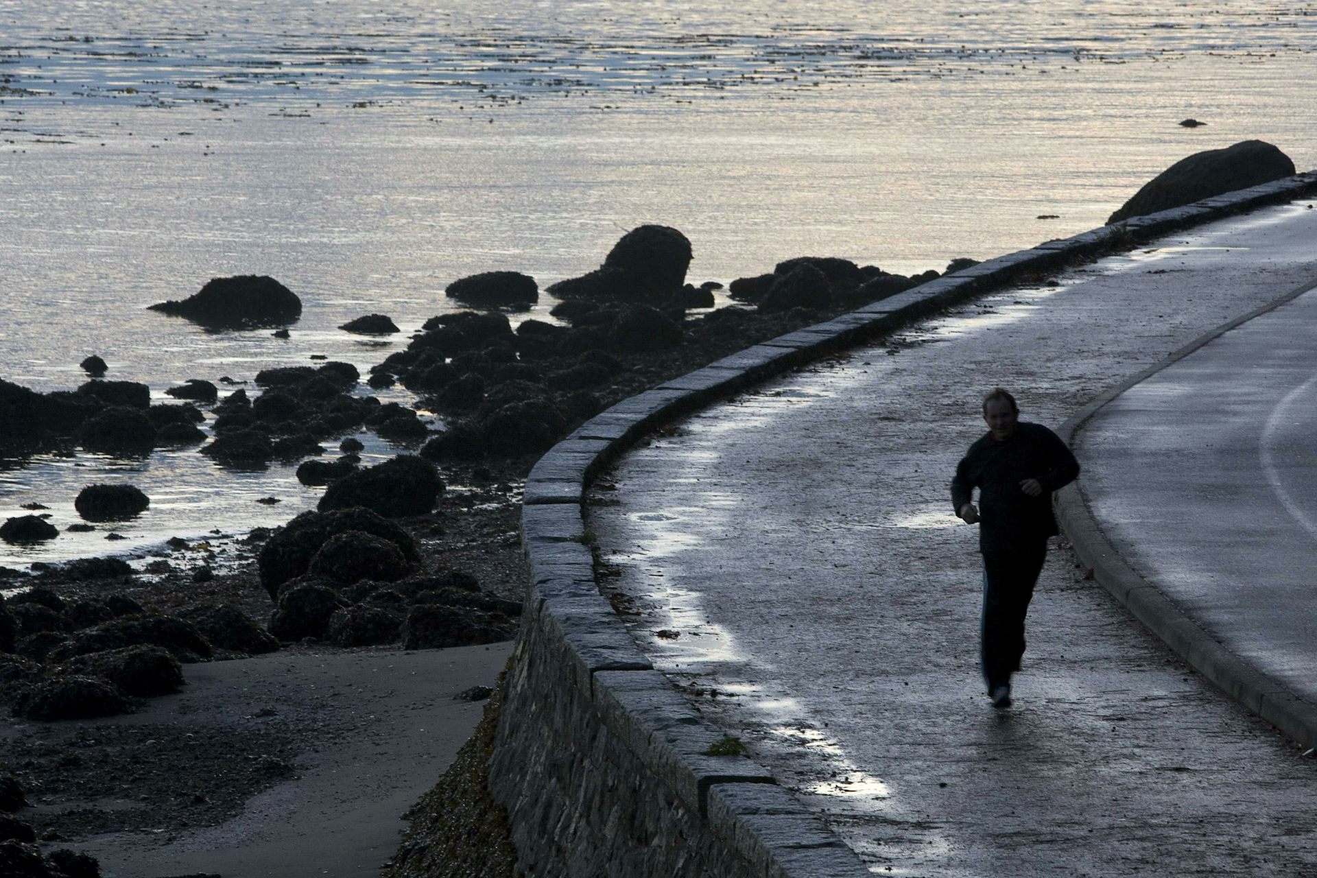 A jogger makes his way around the seawall of Vancouver's Stanley Park.