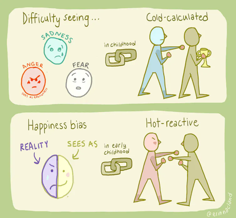 A drawing depicting cold-calculated and hot-reactive aggression types in children