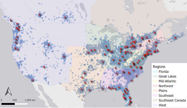 Map showing distribution of wildlife centers that provided data for the study.