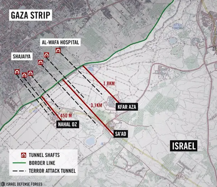 Map of tunnels uncovered by Israeli Defense Forces after Operation Protective Edge in 2014.