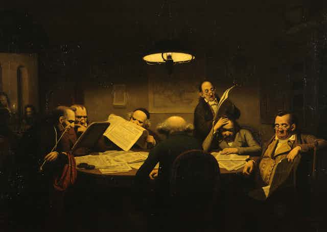 Painting of men sitting around a table