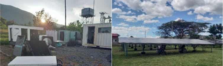 Examples of isolated mini-grids in Kenya: on the left, the generators of the Mfangano mini-grid, on the right the solar installation of the Talek mini-grid